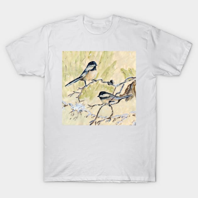 Two blackcap Chickadees watercolor T-Shirt by ShiningLightGallery